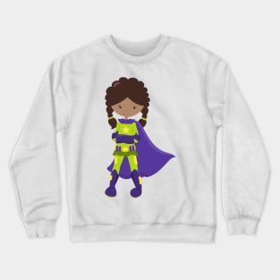 African American Girl, Superhero Girl, Purple Cape Crewneck Sweatshirt